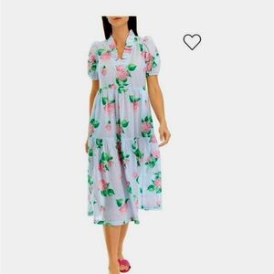 Crown & Ivy Blue Pink Puff Sleeve Sundress